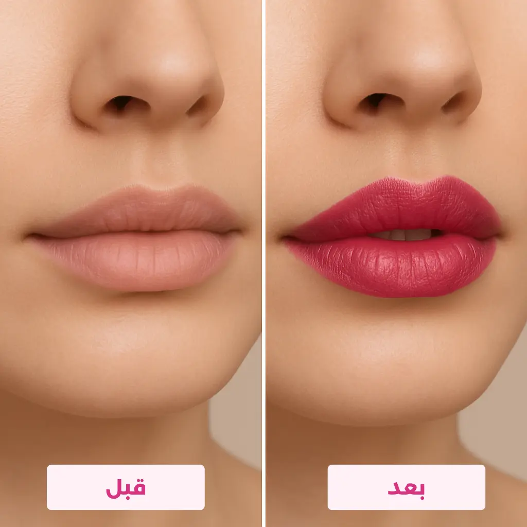 قبل وبعد استخدام أحمر الشفاه