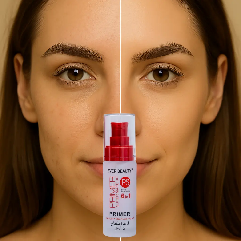 قبل وبعد استعمال برايمر Ever Beauty PS